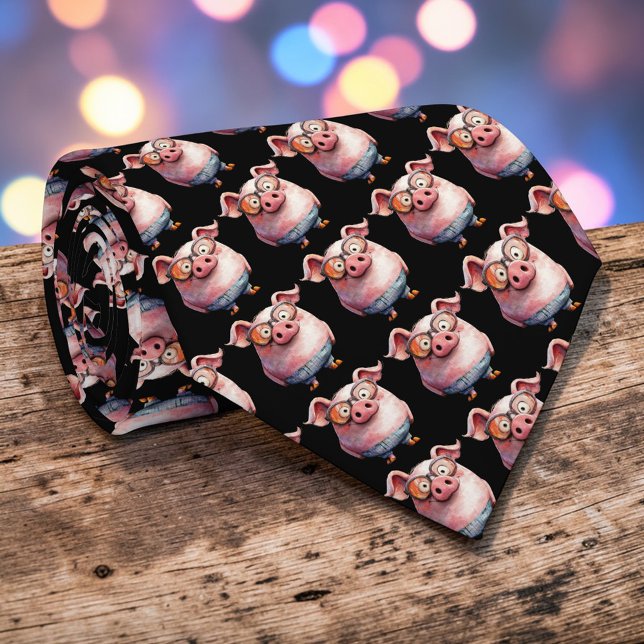 Whimsical Pig Custom Necktie Tie Krawatte (Von Creator hochgeladen)