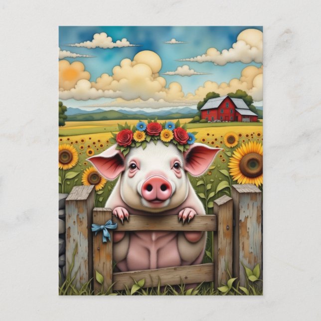 Whimsical Pig Postkarte (Vorderseite)