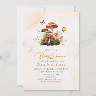 Whimsical Pilz Aquarell Babydusche Einladung