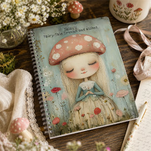 Whimsical Pilz Fee in einer Blumenwiese Benutzerde Notizbuch