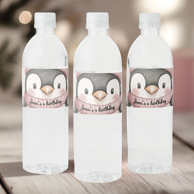 Whimsical Pinguin Birthday Water | Vintag rosa (Von Creator hochgeladen)