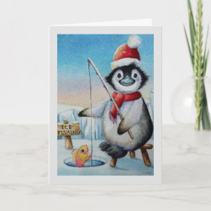 Whimsical Pinguin Ice Angeln Kunst, Dichtung und M Karte