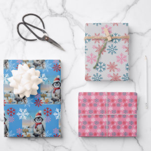 Whimsical Pinguin Ice Fischen Geschenkpapier Set