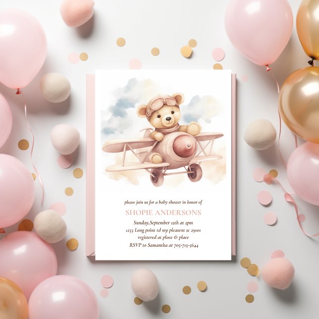 Whimsical Pink Airplane Adventure Baby Dusche Einladung (Von Creator hochgeladen)