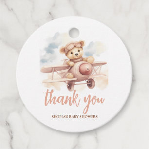 Whimsical Pink Airplane Adventure Baby Dusche Geschenkanhänger