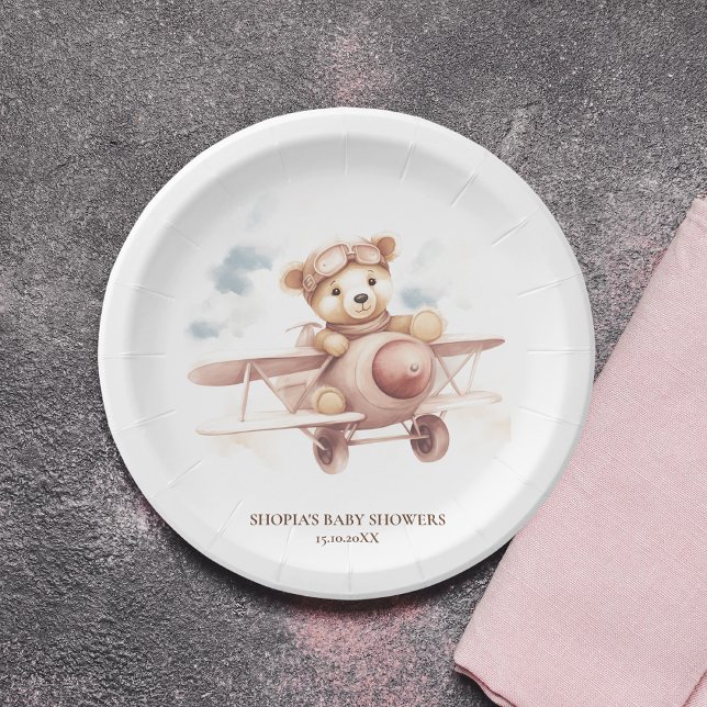 Whimsical Pink Airplane Adventure Baby Dusche Pappteller (Von Creator hochgeladen)