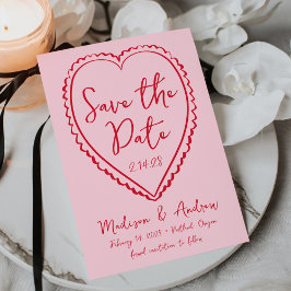 Whimsical Pink and Red Heart Wedding Save The Date