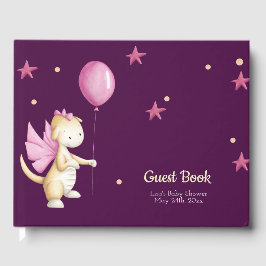 Whimsical Pink Baby Dragon Girl Baby Dusche Gästebuch