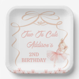 Whimsical Pink Ballerina Two Tu Niedlich 2. Geburt Pappteller