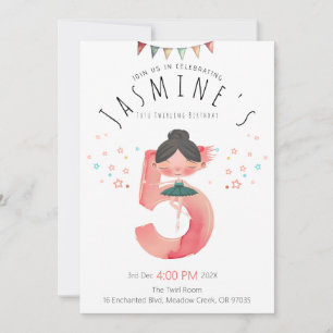 Whimsical Pink Ballet Girl 5. Geburtstag Einladung