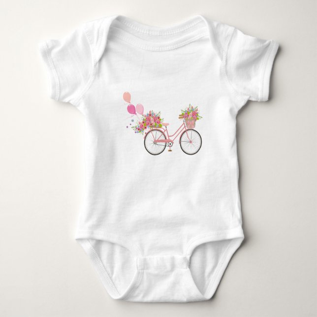 Whimsical Pink Bicycle Baby Strampler (Vorderseite)