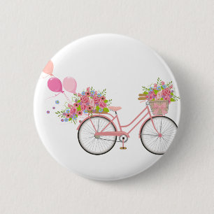 Whimsical Pink Bicycle Button