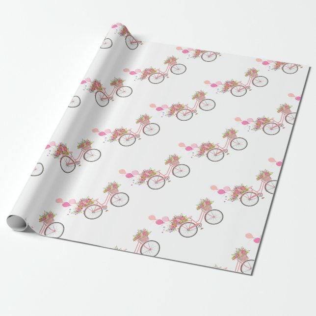 Whimsical Pink Bicycle Geschenkpapier (Ungerollt)
