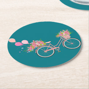 Whimsical Pink Bicycle Runder Pappuntersetzer