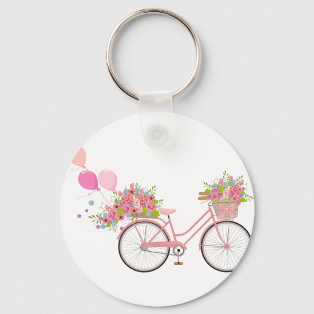 Whimsical Pink Bicycle Schlüsselanhänger (Vorderseite)