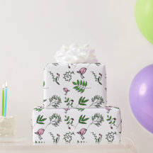Whimsical Pink Bird und Green Blätter