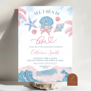 Whimsical Pink Blau All I Sea is Love Brautjungfer Einladung
