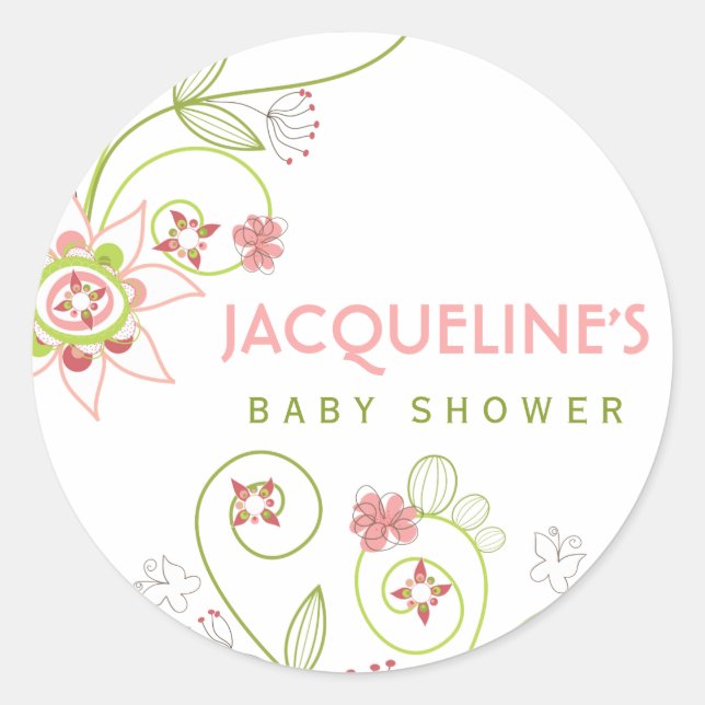 Whimsical Pink Blooms Girl Baby Shocker Runder Aufkleber (Vorderseite)