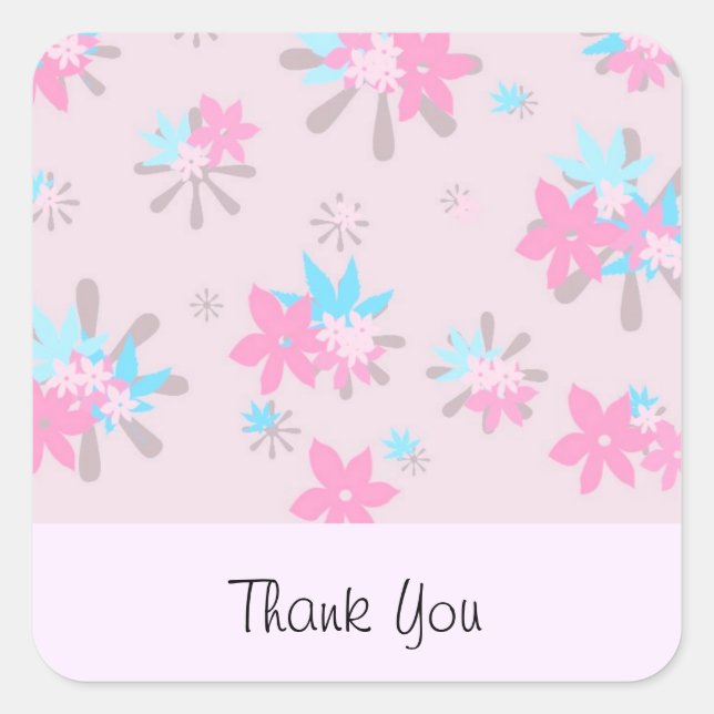 Whimsical Pink Blume Danke Quadratischer Aufkleber (Vorderseite)