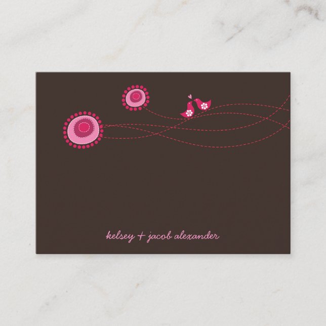 Whimsical Pink Blume Dots Love Birds Hochzeit Platzkarte (Vorderseite)