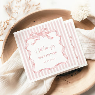 Whimsical Pink Blush Bow Ribbon Girl Baby Dusche Serviette