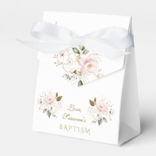 Whimsical Pink Blush Gold Blume Monogramm Taufe Geschenkschachtel