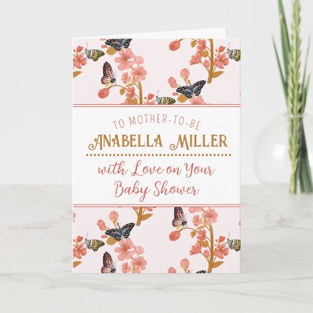 Whimsical Pink Boho Butterfly Girl Babydusche Karte (Vorderseite)