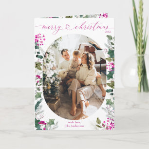 Whimsical Pink Botanicals Foto Weihnachten geklapp Karte
