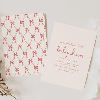 Whimsical Pink Bow Baby Shower Invitation