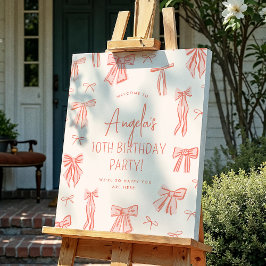 Whimsical Pink Bow Girl Geburtstag Begrüßungszeich Poster