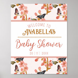 Whimsical Pink Butterfly Baby Dusche Begrüßungszei Poster