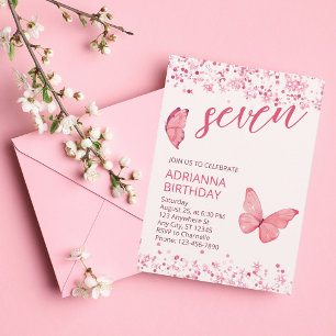 Whimsical Pink Butterfly Invitation de fête d'anni