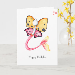Whimsical Pink Butterfly Meerjungfrau Happy Birthd Karte