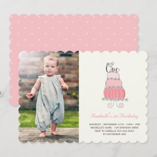 Whimsical Pink Cake Baby Girl First Birthday Foto Einladung