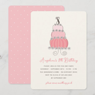 Whimsical Pink Cake Girl 8. Geburtstagsparty Einla Einladung