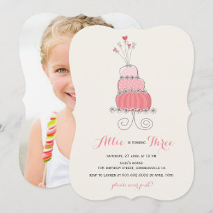 Whimsical Pink Cake Girl Invitation de fête d'anni