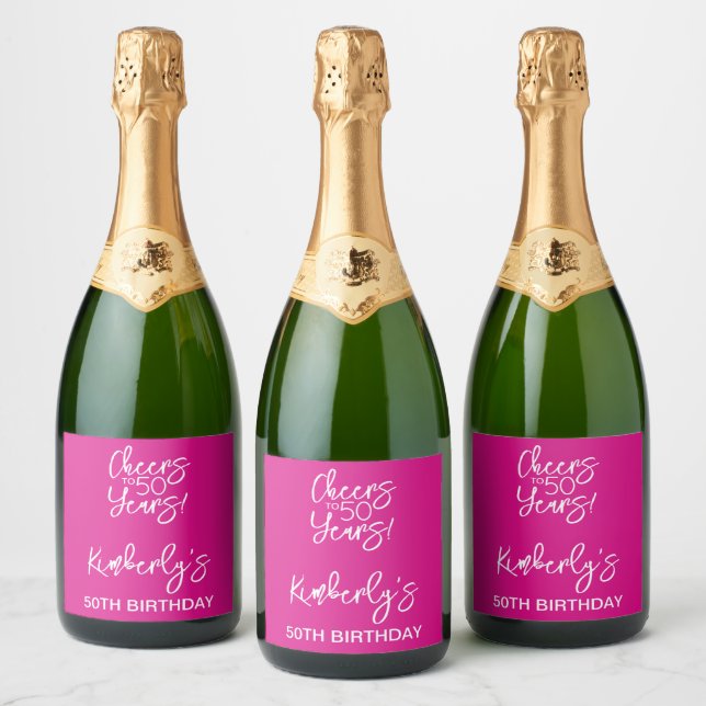 Whimsical Pink Cheers to 50 Years Birthday (Flaschen)