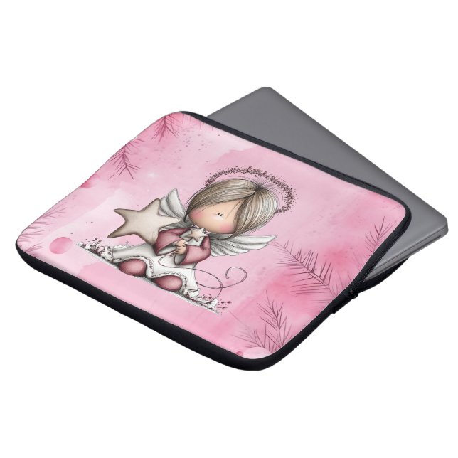 Whimsical Pink Christmas Angel Laptopschutzhülle (Vorne Oben)