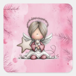 Whimsical Pink Christmas Angel Quadratischer Aufkleber