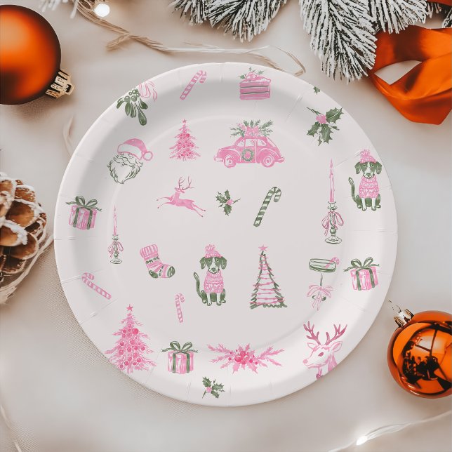 Whimsical Pink Christmas Baby Shower Paper Plates Pappteller (Von Creator hochgeladen)