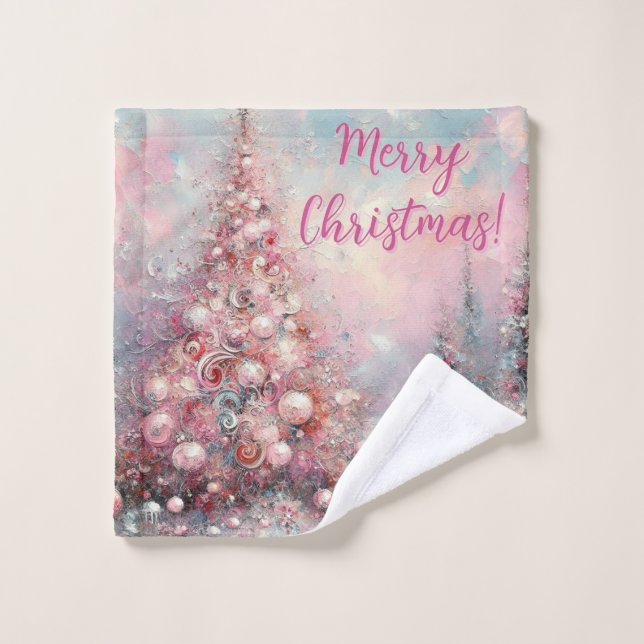 Whimsical Pink Christmas Tree Personalized Waschlappen (Waschlappen)