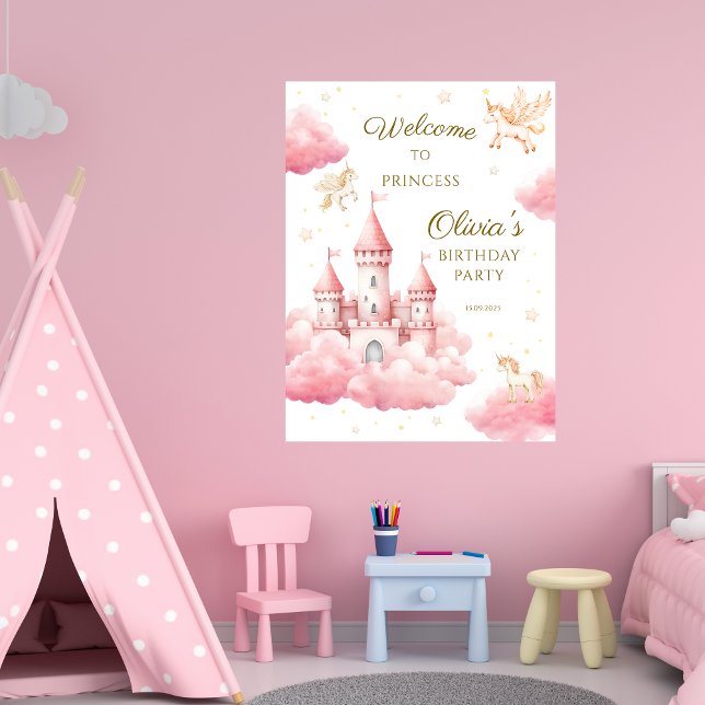 Whimsical Pink Cloud Princess Birthday Welcome Poster (Von Creator hochgeladen)