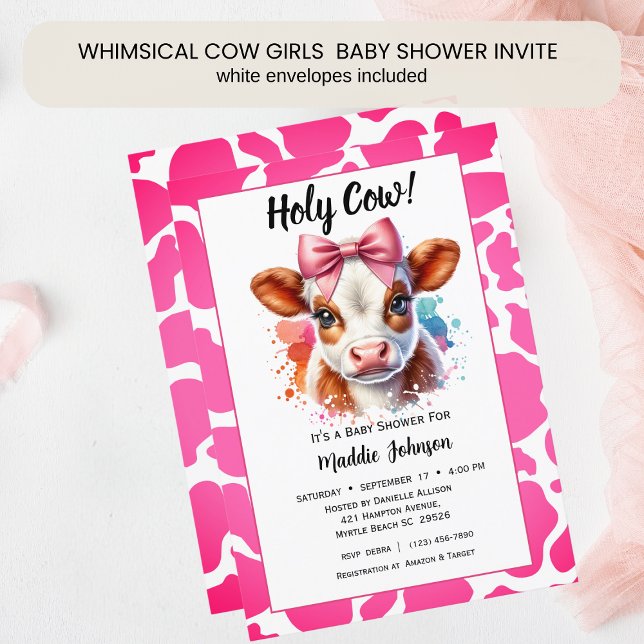 Whimsical Pink Cow Farm Thema Kinderdusche Einladung (Von Creator hochgeladen)