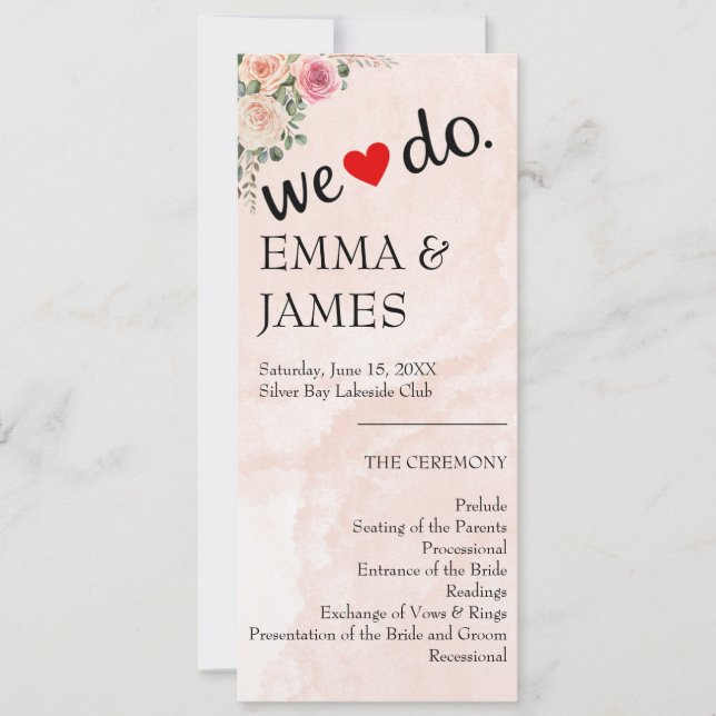 Whimsical Pink Cream Floral Hochzeitsprogramme (Vorderseite)