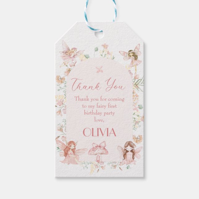 Whimsical Pink Fairy Erster Geburtstag Geschenktag Geschenkanhänger (Vorderseite)
