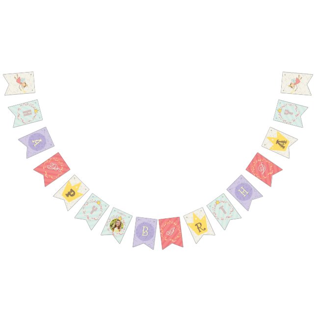 Whimsical Pink Fairy Princess Girl Birthday Foto Wimpelkette (Alle)