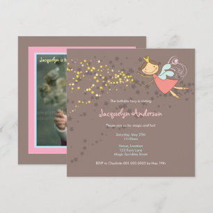 Whimsical Pink Fairy Stars Girl Birthday Einladung