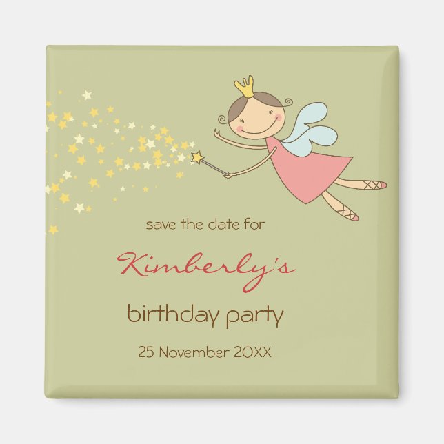 Whimsical Pink Fairy Stars Girl Birthday Magnet (Vorne)
