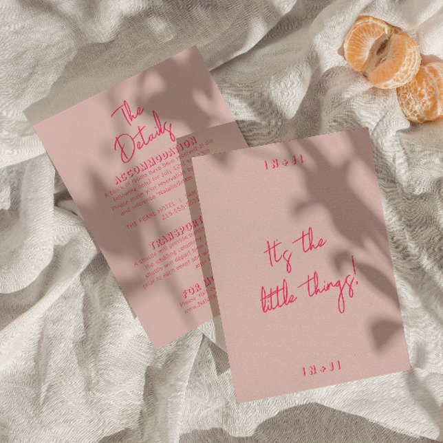 Whimsical Pink farbenfroh Moderne Hochzeitsdetails Begleitkarte (Von Creator hochgeladen)