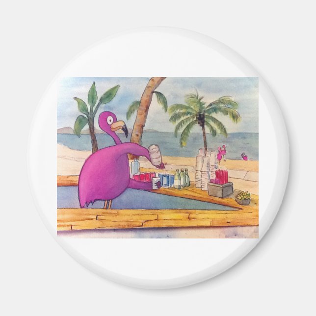 Whimsical Pink Flamingo Pours Party Drinks Strand Magnet (Vorne)